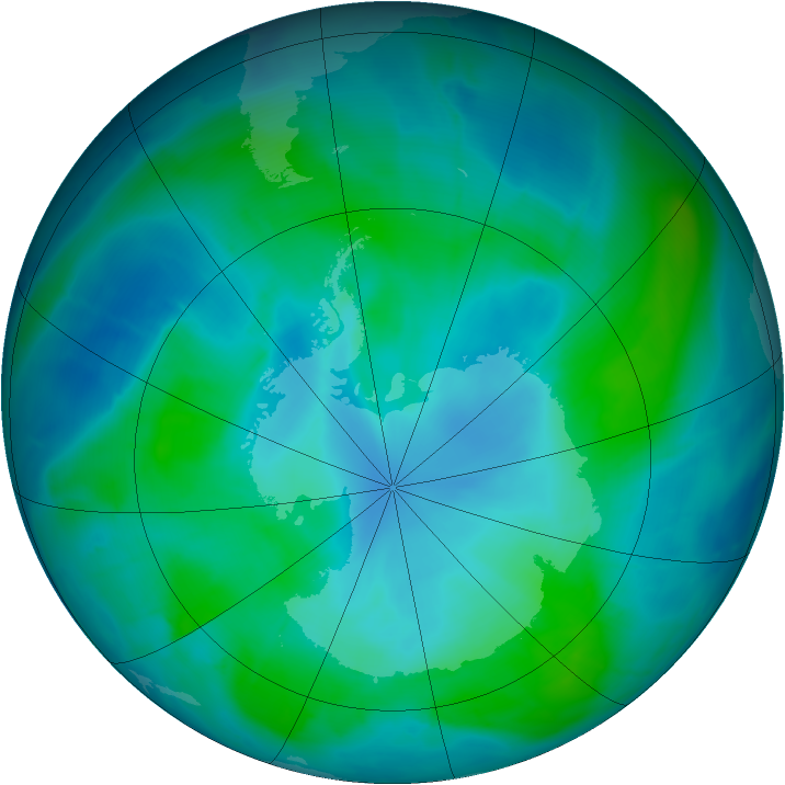 Antarctic ozone map for 08 February 2015